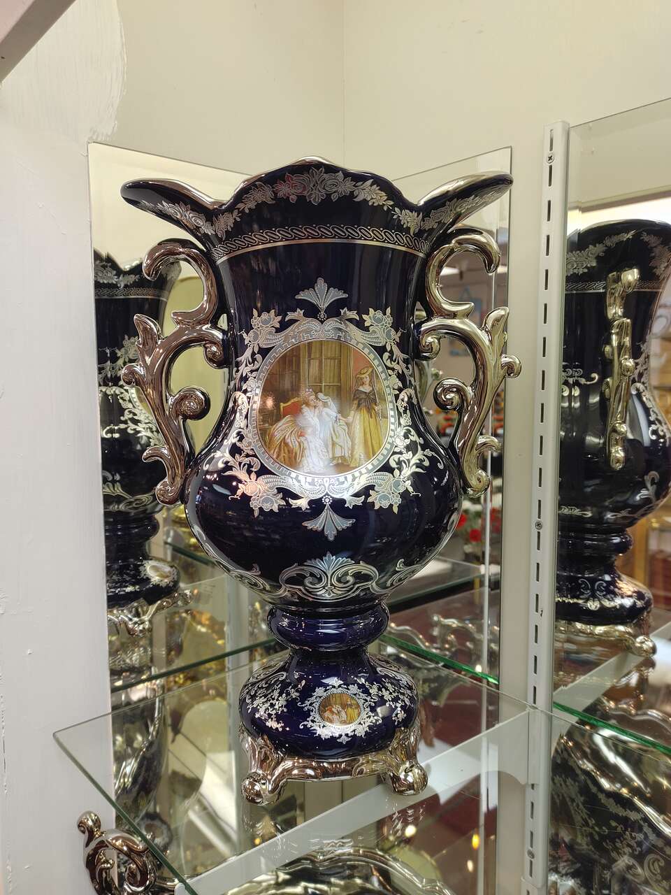 Porcelain Vase ( NEW ) blue & silver