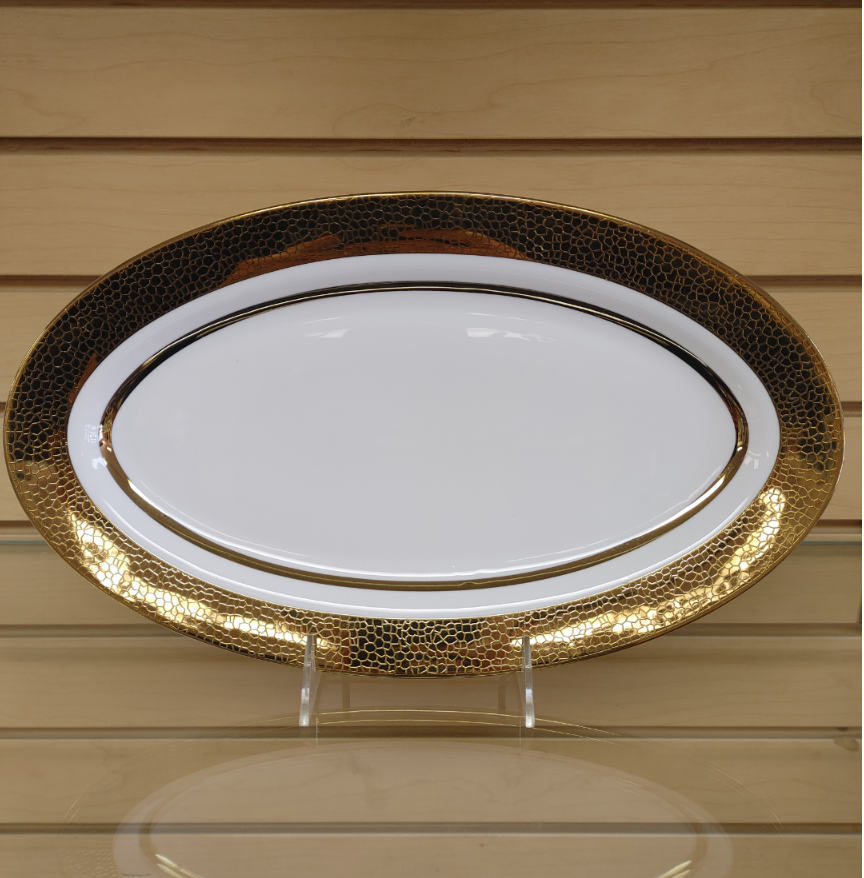 Porcelain _ Platter / Plate ( NEW ) gold & white. Dinnerware