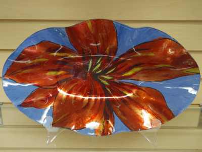 Glass Oval Plate / Dish, etc... ( NEW ) blue & red. Decor, etc..