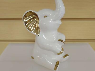 Porcelain Elephant figurine / statuette ( NEW ) white & gold