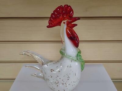 Blown Glass Rooster Figurine / Statuette ( NEW ) red / green