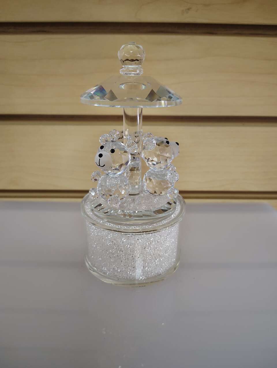 Crystal Glass Carousel & 3 Teddy Bears Figurine - $14.99 ( NEW ) silver