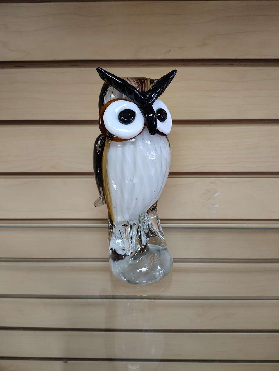 Glass Owl Figurine / Statuette  ( NEW ) brown / white / black