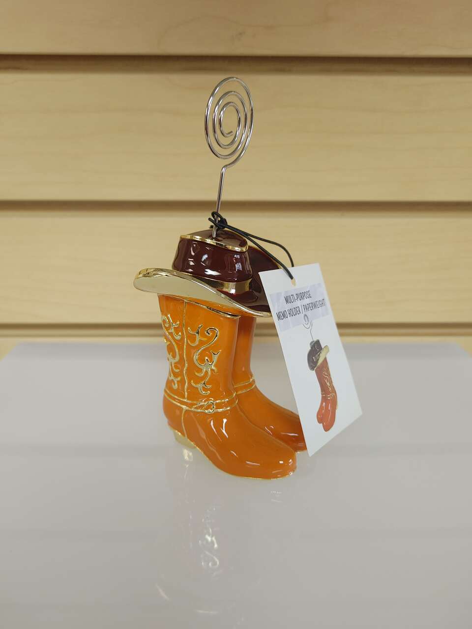 Cowboy Boots & Hat _ Figurine _ Memo holder / Paperweight ( NEW ) orange / ruby red / gold