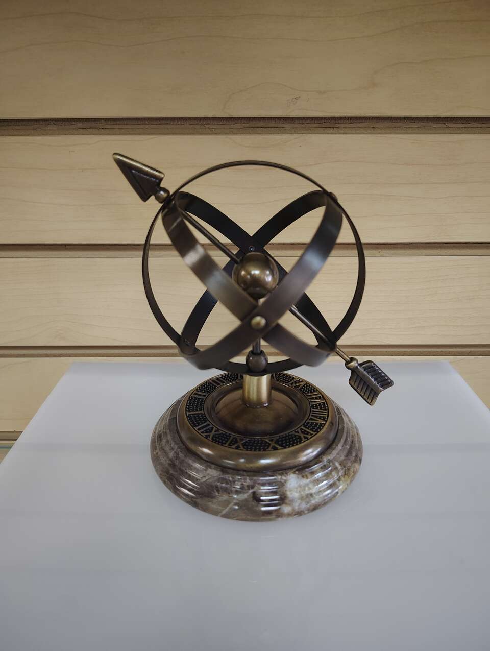 Armillary Sphere figurine / decoration ( NEW ) marble & metal. Arrow. Astronomy, Nautical Maritime, Science