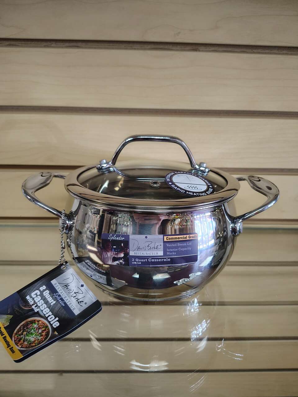 2qt Casserole / Cooking Pot  ( NEW ) stainless steel. Glass. Oven / dishwasher safe