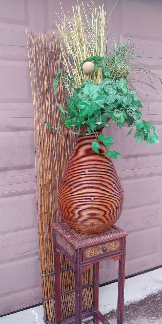 Wicker and Bamboo Decor, Pot, Table, and Screen