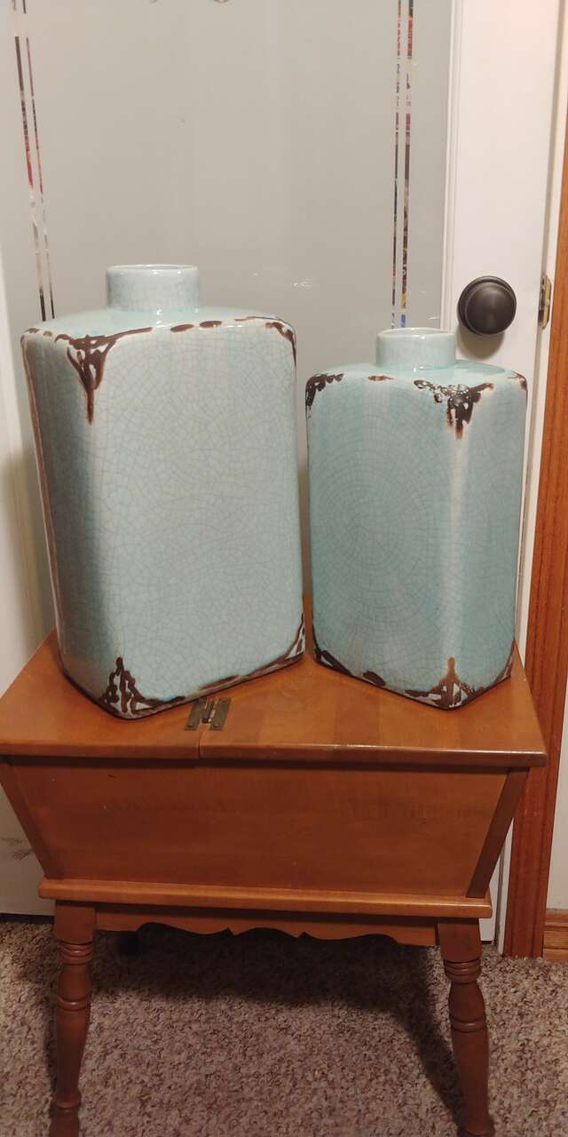 Turquoise Crackle Glazed Large Ceramic Vases