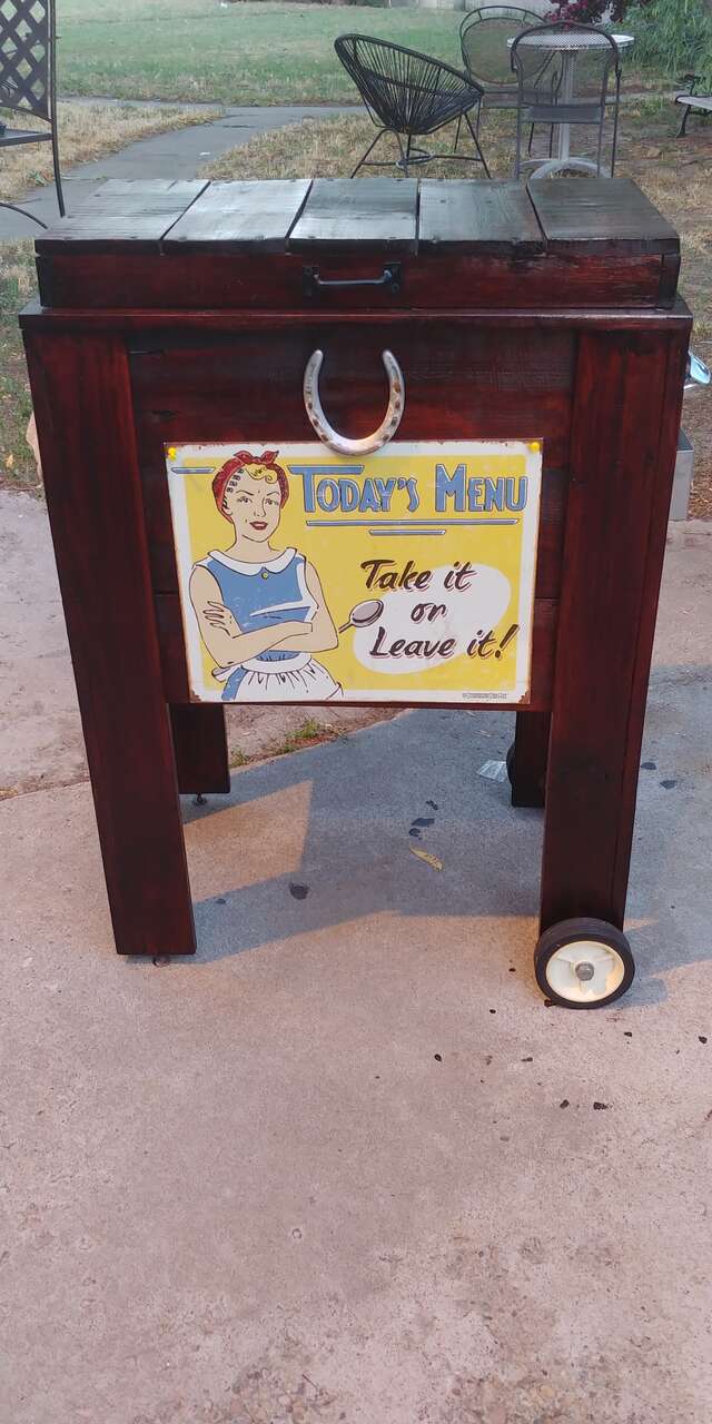 Custom Wooden Patio Cooler / Table. Price Reduced