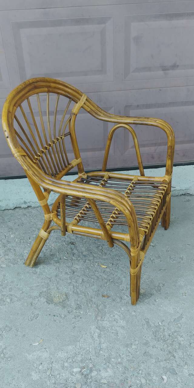 Vintage Bamboo, Rattan, Fan Back Chair