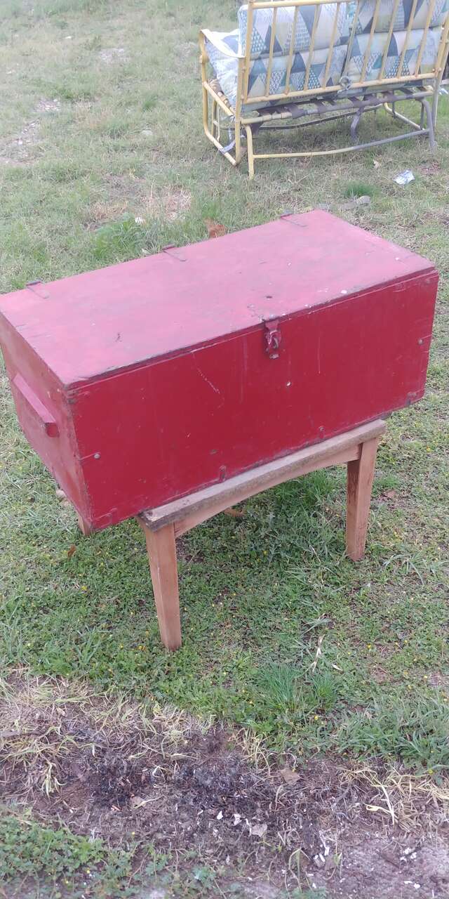Vintage Footlocker Painted Red With Wheels