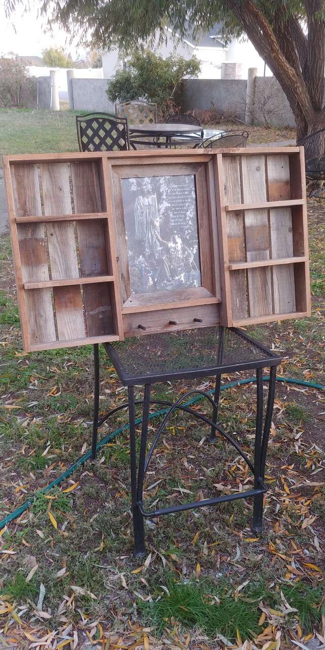 Custom Barnwood Shelves With Picture and Coat Rack