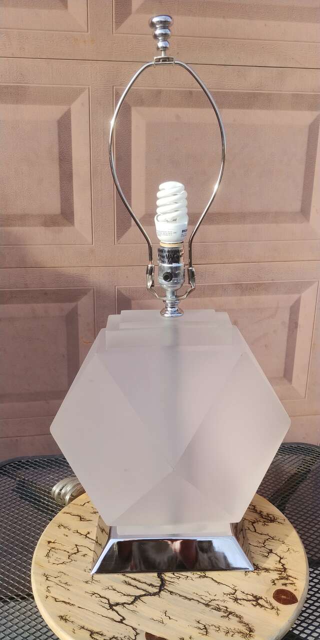Diamond Shaped Glass And Chrome Table Lamp