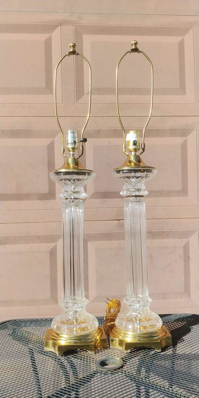 Vintage MCM Brass and Glass Table Lamps