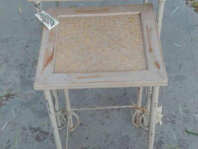 Cast Iron Nesting Tables W/ Wood and Wicker Top