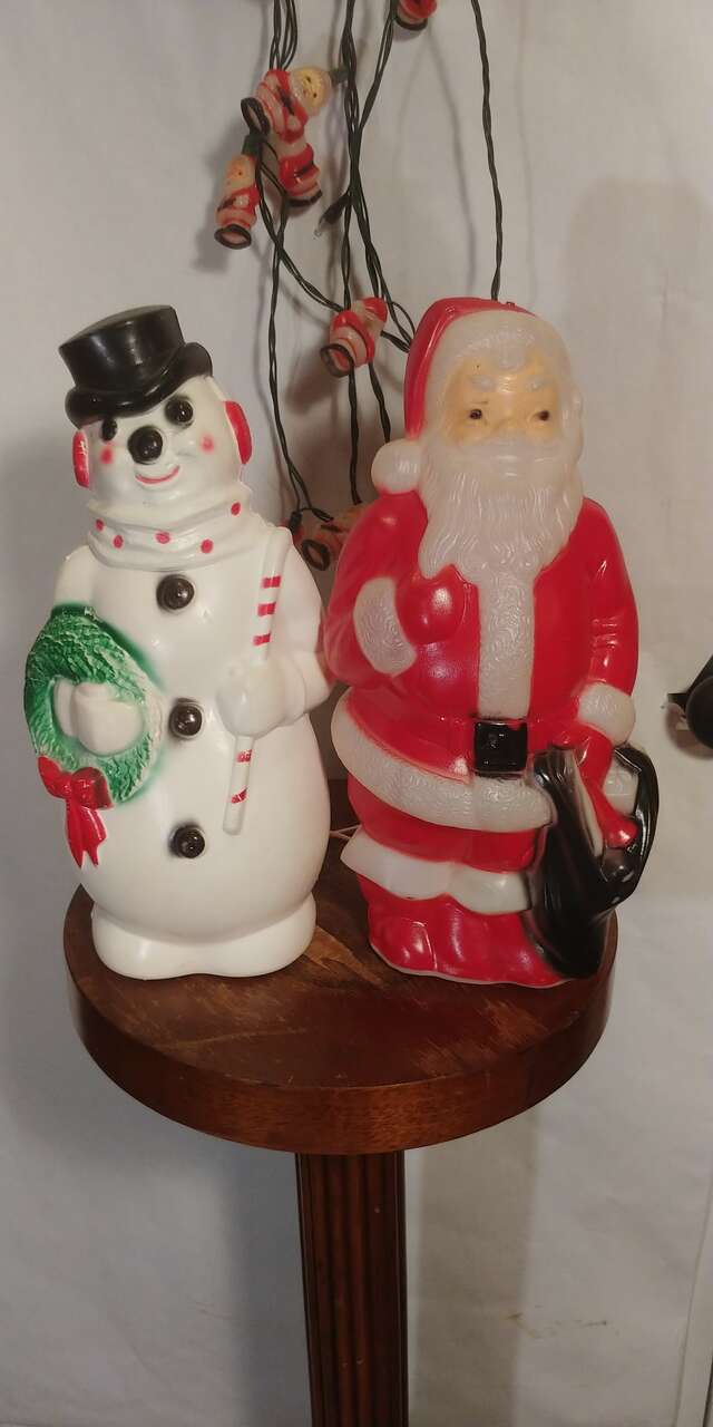 Vintage Table Top Blowmolds Santa and Snowman
