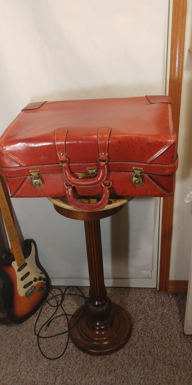 Vintage Cheney England Red Leather MCM Suitcase