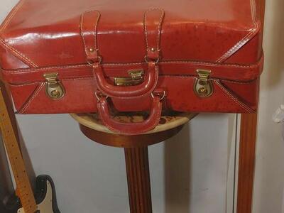 Vintage Cheney England Red Leather MCM Suitcase
