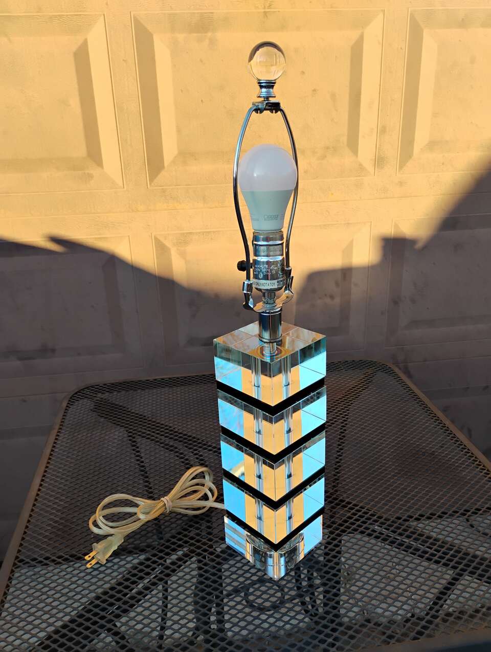 Stacked Geometric Table Lamps Clear and Black