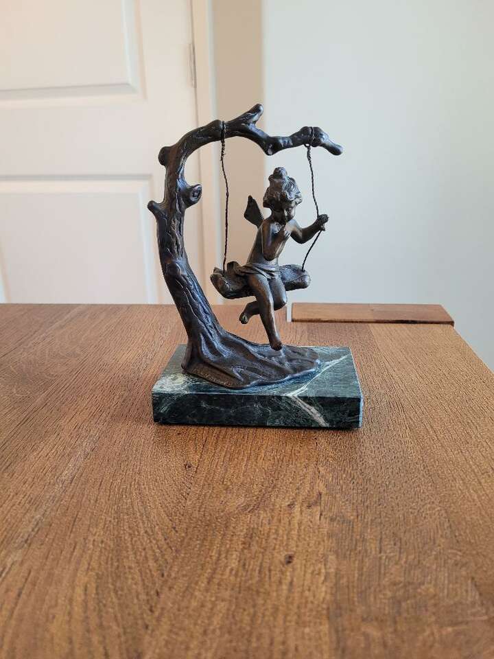 August Moreau Bronze Woodland Sprite On Swing Sculpture Andrea By Sadek Collectable