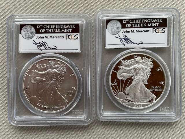 2012W Silver Eagle 2 Coin Set John M Mercanti Autograph