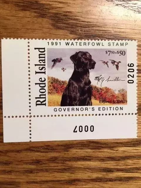 U.S. (RI03G) 1991 Rhode Island Black Labrador Duck Stamp Governor Edition