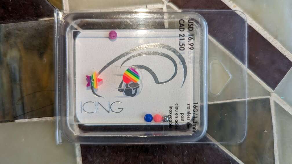 BRAND NEW 16 Guage Rainbow earring with extra inte