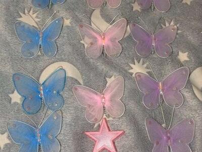 Set of 11 Wire and Mesh Butterflies and a Pink Sta