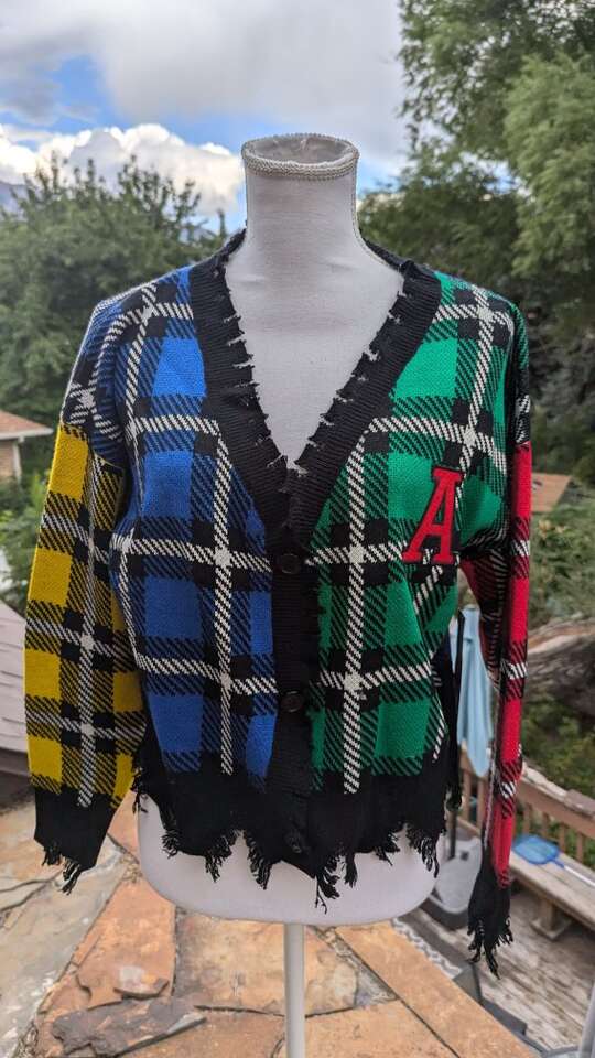 NWT Runway 7 Distressed Plaid Cardigan Size XL