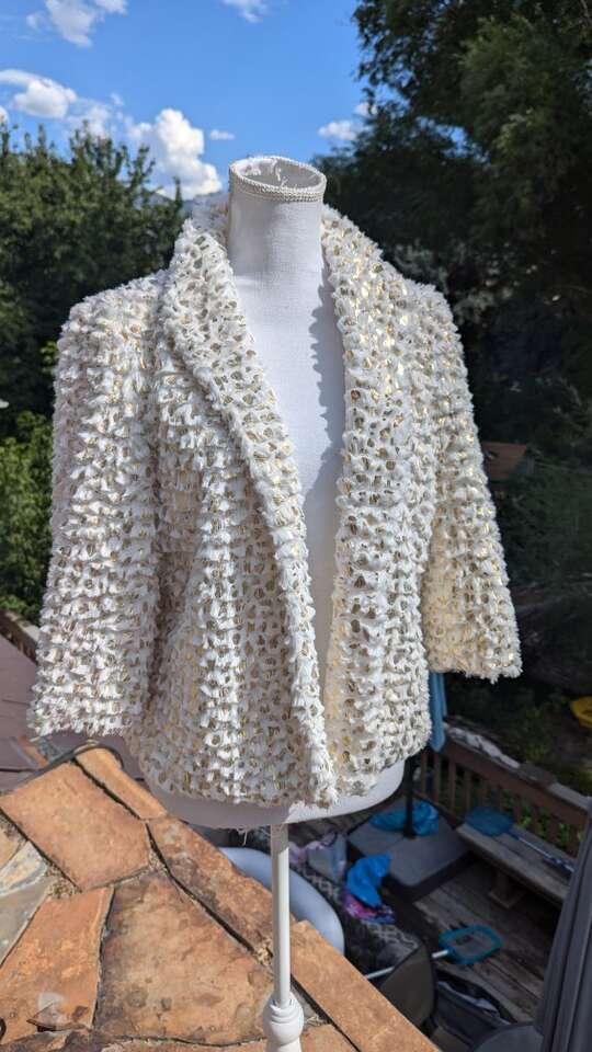 Jessica Simpson 3/4 Sleeve Faux Fur and Gold Crop
