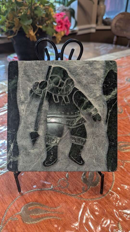 David Bernett Signed Carved Green Marble Sculpture