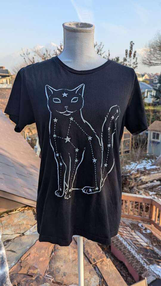 Women's Constellation Cat Black T-Shirt Size Mediu