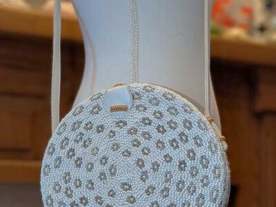 Fully hand beaded rattan basket crossbody bag from