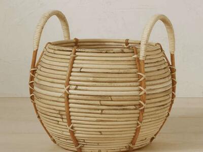 Rustic Woven Rattan Basket Boho Decor