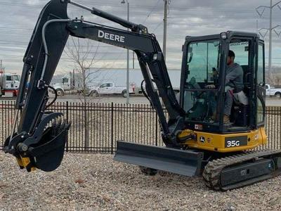 8000 lb mini excavator for rent. Deere 35G with thumb and full cab. NICE!