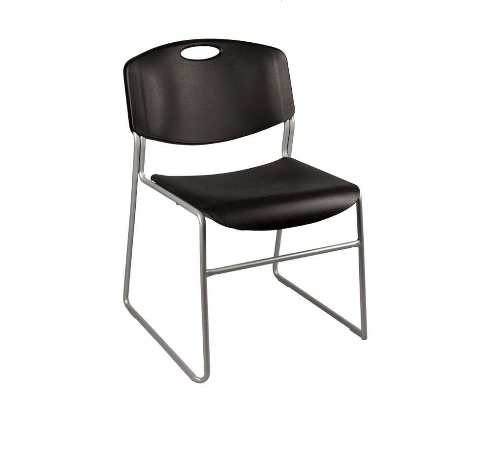 Heavy-Duty Plastic Stacking Chair, Black Seat w/ Silver Mist Frame, 4-pack