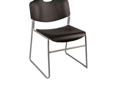Heavy-Duty Plastic Stacking Chair, Black Seat w/ Silver Mist Frame, 4-pack