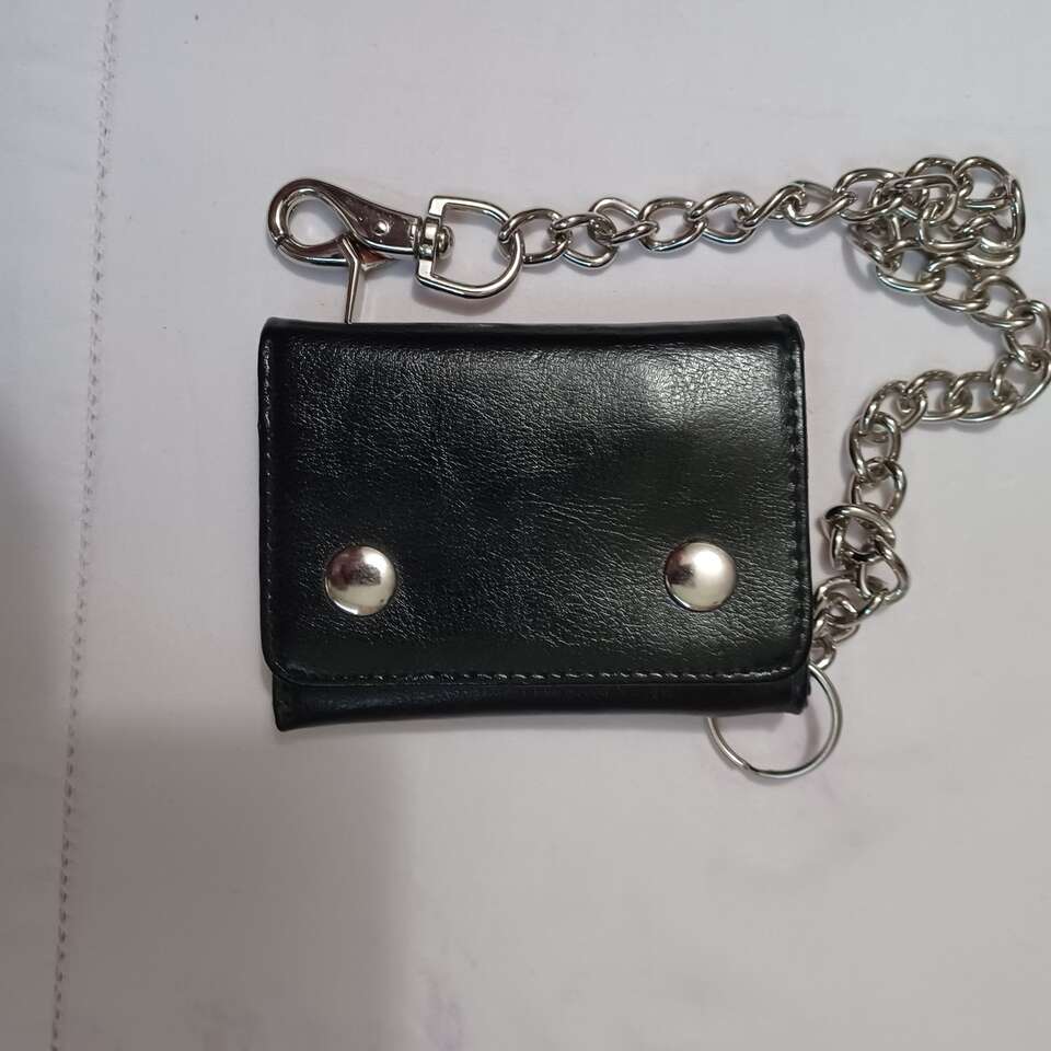 Tri-Fold Leather Chain Wallet