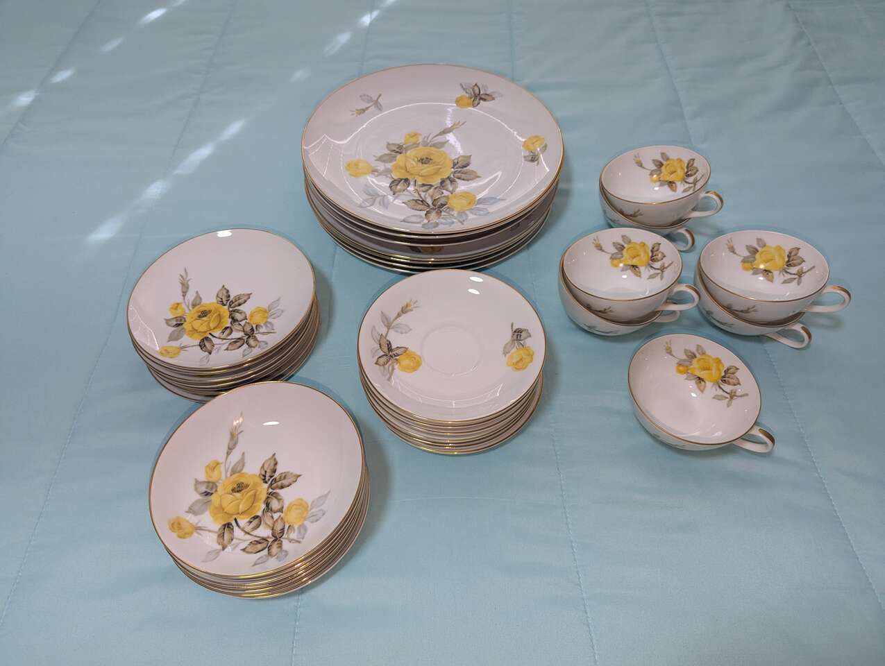Dishes Cotillion By Sango Japan Yellow Rose Five Piece x Seven Sets - New
