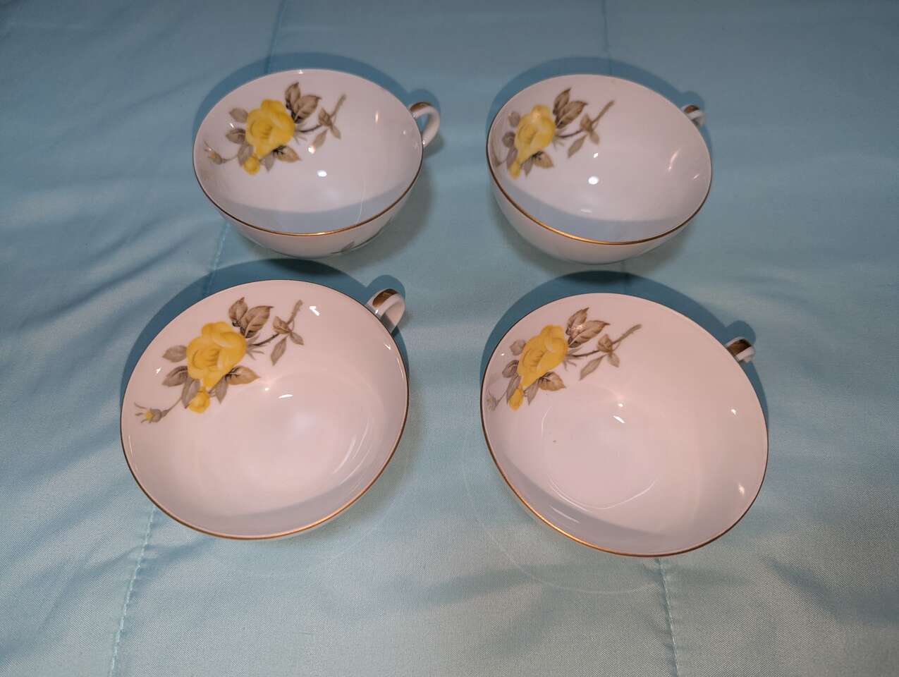 Dishes Cotillion By Sango Japan Yellow Rose Four Cups & One Bread Plate - New