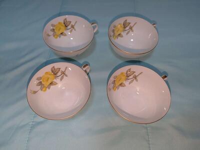 Dishes Cotillion By Sango Japan Yellow Rose Four Cups & One Bread Plate - New