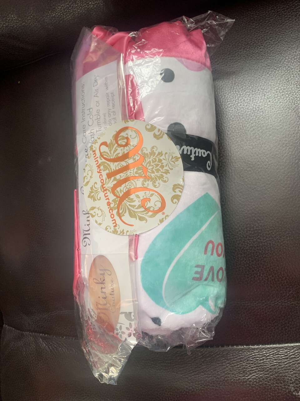 Minky Couture Infant Pink with Polka Dots Conversation Hearts Blanket and Mini Burp Cloth Size Set Brand New