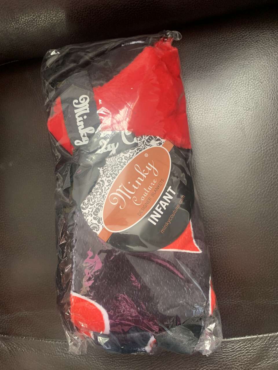 Minky Couture Infant Blanket Valentines Day Black Red Hearts Brand New