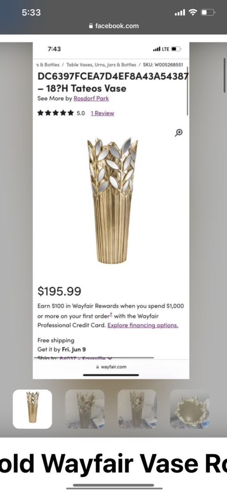 Large Gold Wayfair Vase Rosdorf Park