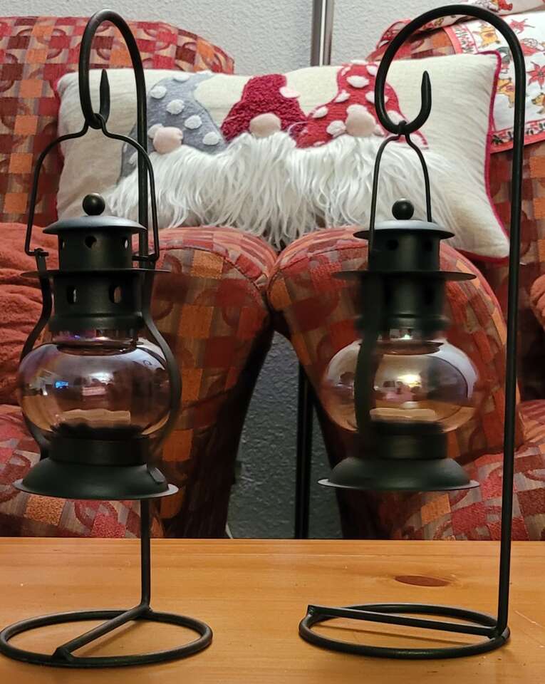 2 rustic lanterns candle holders 13" tall