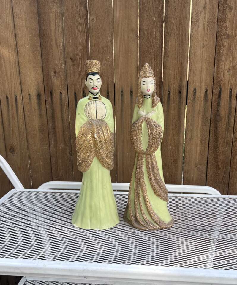 Vintage Ceramic Chinese Emperor Empress Statues