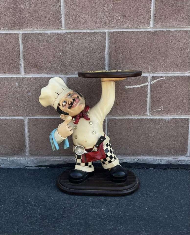 Peter Mook Chef Waiter 19 Inch Statue Holding Tray