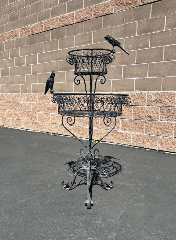 Antique Victorian Wire Tiered Plant Stand Birds