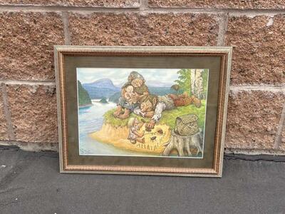 Framed Roth Lindberg Troll Print 1971 Vintage