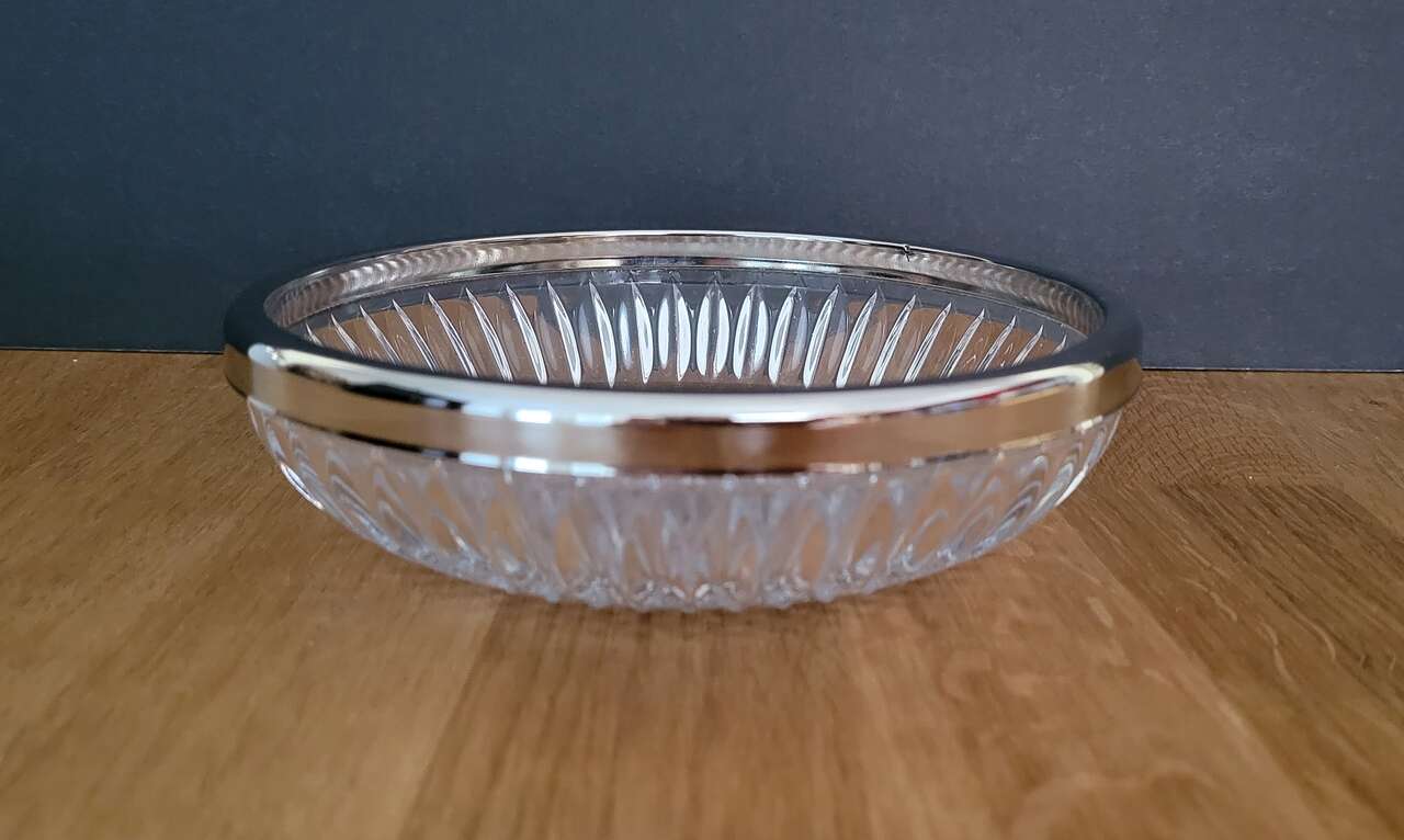 Cut Glass Bowl with Silver Rim